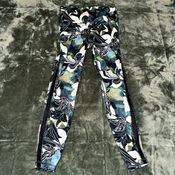 Athleta Leggings Women's Small Multicolor Tropical Print Mesh Detailed Pull On - Picture 1 of 6